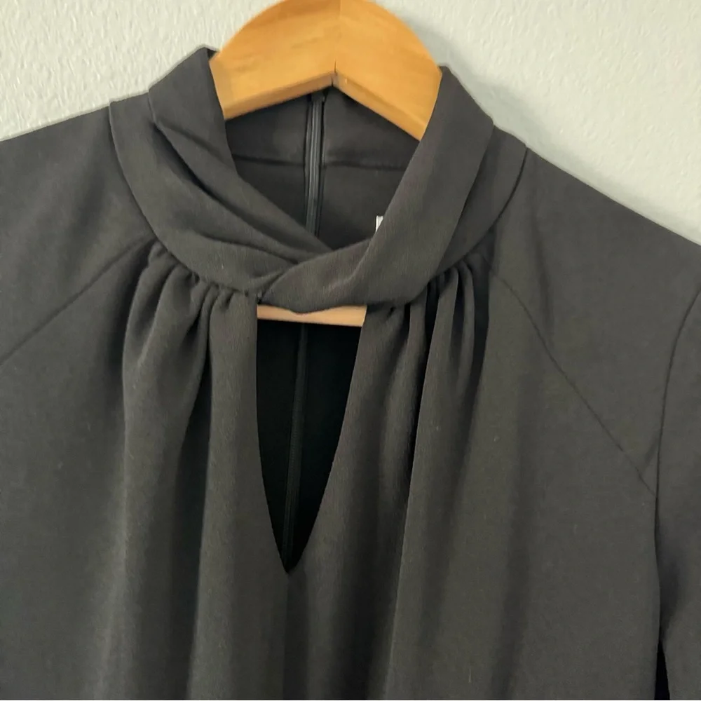 New Calvin Klein Jumpsuit Black Sz 2 Wide Crop High Neck Peep Hole, Tie, Pocket